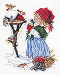 Click for more details of Girl with Birds and Birdtable (cross stitch) by Eva Rosenstand