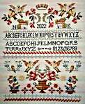 Click/tap for more details of Gold Birds Sampler (cross stitch) by Twin Peak Primitives