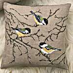 Click/tap for more details of Great Tit Cushion (cross stitch) by Permin of Copenhagen