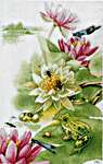 Click/tap for more details of Green Frog Concert (cross stitch) by Marjolein Bastin