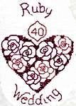 Click for more details of Greetings Card Ruby Wedding (cross stitch) by Rose Swalwell