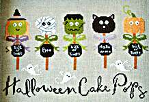 Click/tap for more details of Halloween Cake Pops (cross stitch) by Madame Chantilly