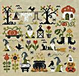 Click/tap for more details of Halloween Chez Les Gnomes (cross stitch) by Jardin Prive