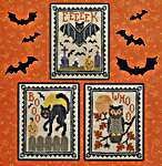 Click/tap for more details of Halloween Critter Trio (cross stitch) by Waxing Moon Designs