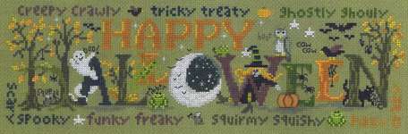 Click/tap for more details of Halloween Happiness (cross stitch) by Imaginating