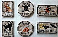 Click/tap for more details of Halloween Labels (cross stitch) by Serenita di Campagna