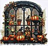 Click/tap for more details of Halloween Window (cross stitch) by Les Petites Croix de Lucie