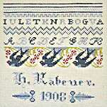 Click/tap for more details of Hannah's Bluebird Sampler (cross stitch) by JBW Designs
