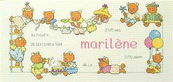 Click for more details of Happy Friends - Birth Sampler (cross stitch) by Permin of Copenhagen