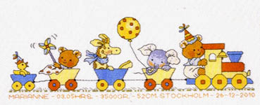 Click for more details of Happy Friends Rolling Along (cross stitch) by Permin of Copenhagen