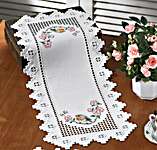 Click for more details of Hardanger Table Mats with Robins and Pink Blossom (hardanger) by Permin of Copenhagen