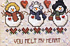 Click/tap for more details of Heart Melt Snowmen (cross stitch) by Stoney Creek