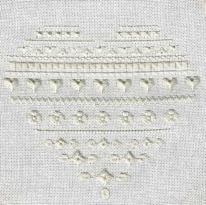 Click/tap for more details of Hearts and Flowers Sampler (tapestry) by Anne Peden
