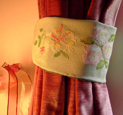 Click/tap for more details of Hedgerow Curtain Tie Back (cross stitch) by Anne Peden