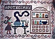 Click/tap for more details of Hilde At The Apothecary (cross stitch) by bendystitchy