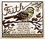 Click/tap for more details of His Eye is on the Sparrow (cross stitch) by Stoney Creek