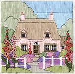 Click for more details of Hollyhock Cottage (long-stitch) by Rose Swalwell