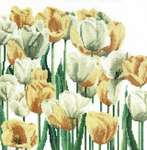 Host of Tulips - 18 count Aida in antique white