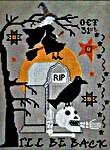 Click/tap for more details of I'll Be Back on Halloween (cross stitch) by Twin Peak Primitives