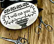 Click/tap for more details of I Will Cut You Scissor Book (cross stitch) by Stacy Nash Primitives