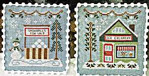 Click/tap for more details of Ice Creamery and Snowball Stand (cross stitch) by Country Cottage Needleworks