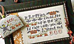 Click/tap for more details of If Pumpkins Could Fly (cross stitch) by Hands On Design