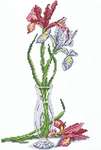 Click/tap for more details of Iris in a Vase (cross stitch) by Kappie Originals