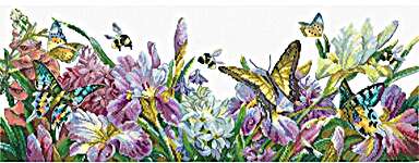 Click/tap for more details of Irises Blooming (cross stitch) by Andriana