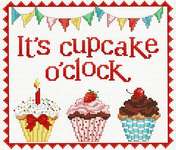 Click/tap for more details of It's Cupcake O'Clock (cross stitch) by Sue Hillis Designs