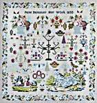 Click/tap for more details of Jane Banister 1855 (cross stitch) by Hands Across the Sea Samplers