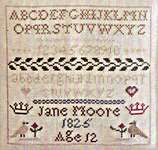 Click for more details of Jane Moore 1825 Miniature Sampler (cross stitch) by The Wishing Thorn
