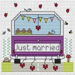 Click/tap for more details of Just Married Campervan Card (cross stitch) by Fat Cat Cross Stitch