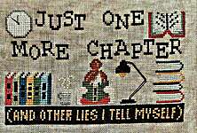Click/tap for more details of Just One More Chapter (cross stitch) by puntiniputini