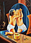 Click for more details of KISS THE MIRROR (oil on board) by ragunath