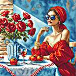 Click/tap for more details of Lady in Red (cross stitch) by AVA Stitch