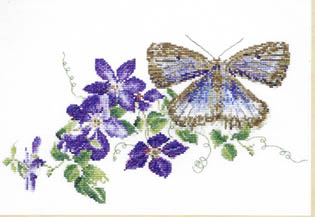 Large Blue Butterfly with Clematis - 18 count black Aida