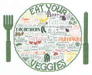 Click/tap for more details of Let's Eat Veggies (cross stitch) by Imaginating