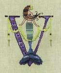 Click/tap for more details of Letters from Mermaids - V (cross stitch) by Nora Corbett