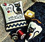 Click/tap for more details of Life Is Better - Meow (cross stitch) by Erica Michaels