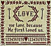 Click/tap for more details of Love Sampler (cross stitch) by Artful Offerings