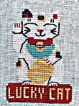 Click/tap for more details of Lucky Cat (cross stitch) by bendystitchy