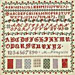 Click/tap for more details of M Nenquin 1872 (cross stitch) by Hands Across the Sea Samplers