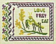 Click/tap for more details of Mantis Life (cross stitch) by Ink Circles