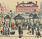 Click/tap for more details of Market Scene, Northern Town (cross stitch) by Bothy Threads