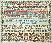Click/tap for more details of Mary Ann Fleming 1841 (cross stitch) by Lucy Beam