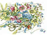 Click/tap for more details of Meeting Around Helleborus (cross stitch) by Marjolein Bastin