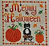 Click/tap for more details of Meowy Halloween (cross stitch) by Pickle Barrel Designs