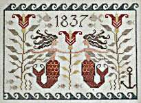 Click/tap for more details of Mermaid Fraktur (cross stitch) by Plum Street Samplers