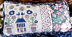 Click/tap for more details of Midnight Posies Pin Pillow (cross stitch) by Pansy Patch Quilts and Stitchery