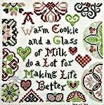 Click/tap for more details of Milk and a Warm Cookie (cross stitch) by Tempting Tangles Designs
